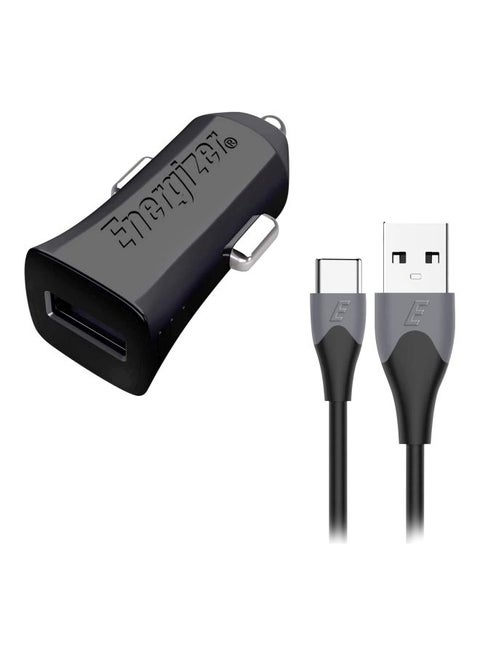 Ultimate Quick Charge 3.0 Qualcomm Fast Charging Car Charger, 18W, Smart System Device Identifier, with Fast Charge Dual Tone Type-C Cable Black/Silver