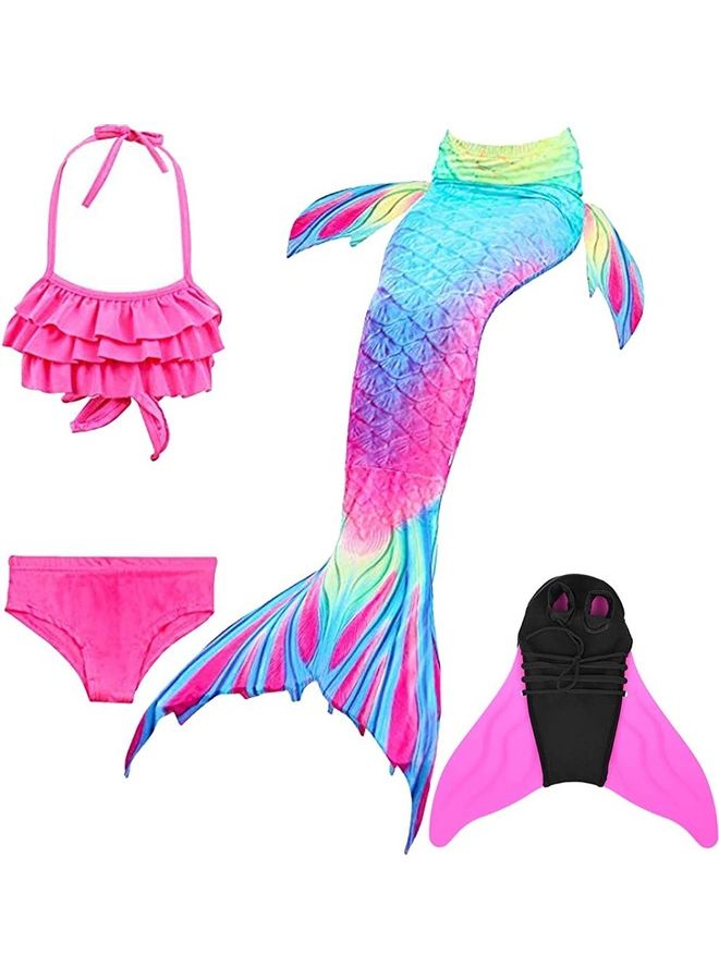 XiuWoo 4-Piece Mermaid Tail Swimming Costume Set 110cm - Image 1