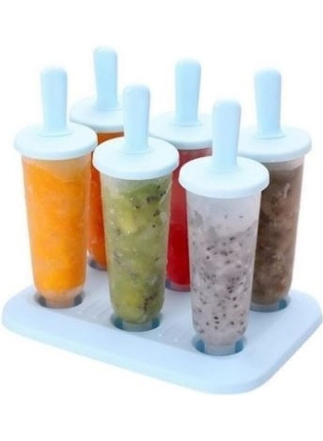 6-Piece Popsicle Mould Set With Tray Clear/Blue 17cm - Image 1