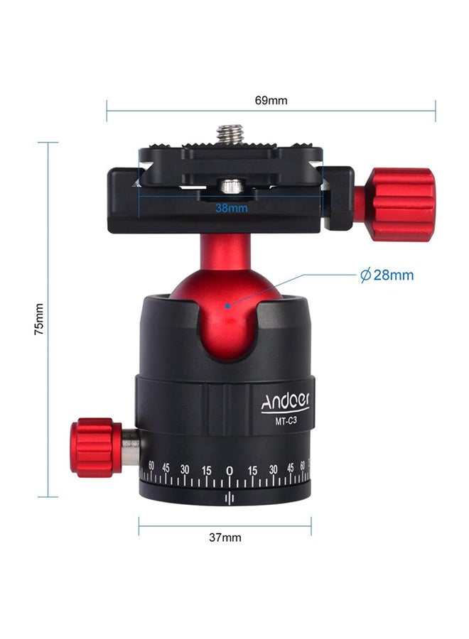 ANDOER MT-C3 Compact Size Panoramic Tripod Ball Head Adapter 360° Rotation Aluminium Alloy With Quick Release Plate Black/Red/Silver  - Image 5