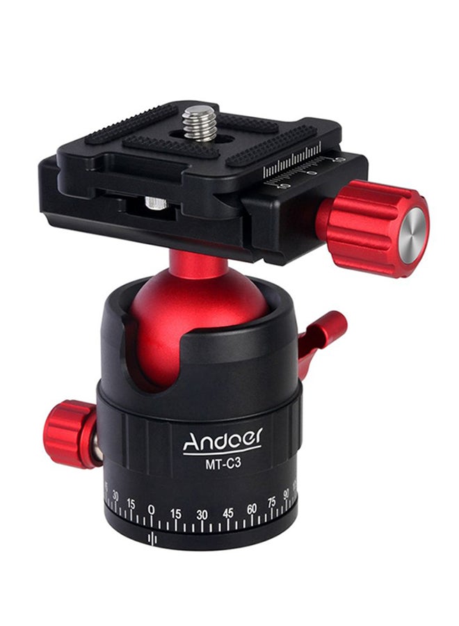 ANDOER MT-C3 Compact Size Panoramic Tripod Ball Head Adapter 360° Rotation Aluminium Alloy With Quick Release Plate Black/Red/Silver  - Image 1