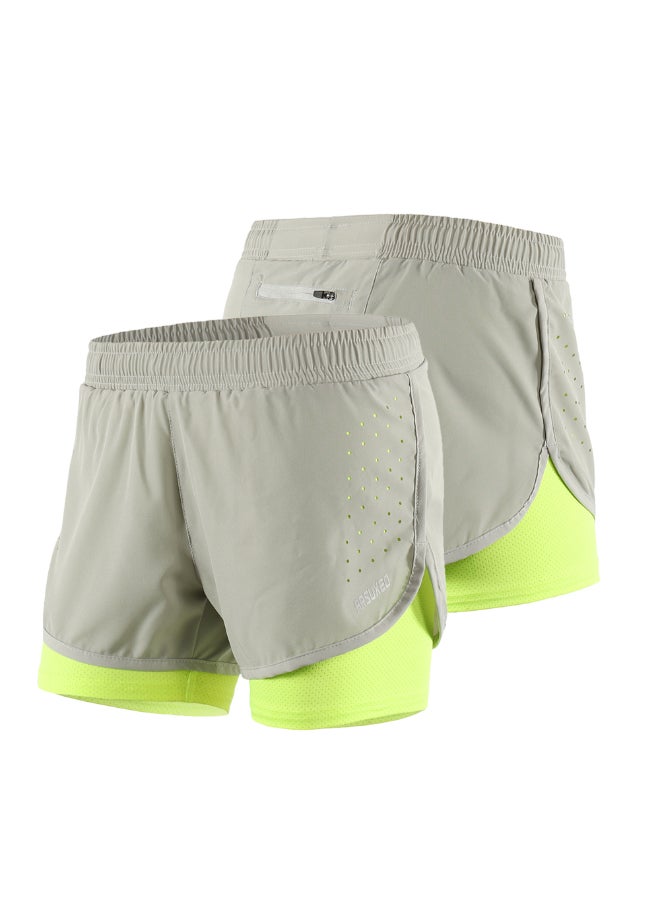 Arsuxeo s 2-in-1 Running Shorts Women Grey / Green - Image 1