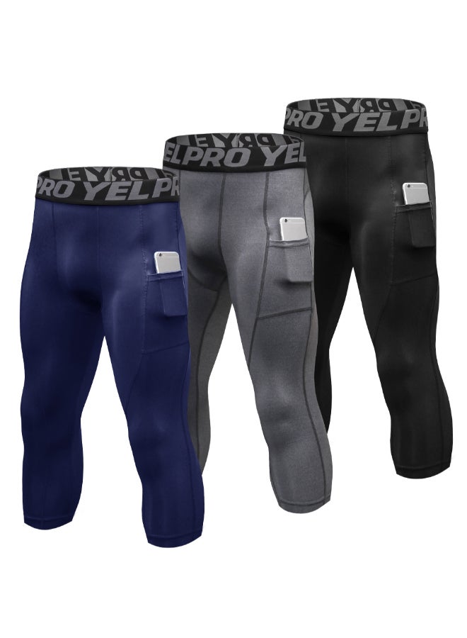 3 Packs  High Waist Yoga Pants Black X/Grey X/Dark Blue  - Image 1