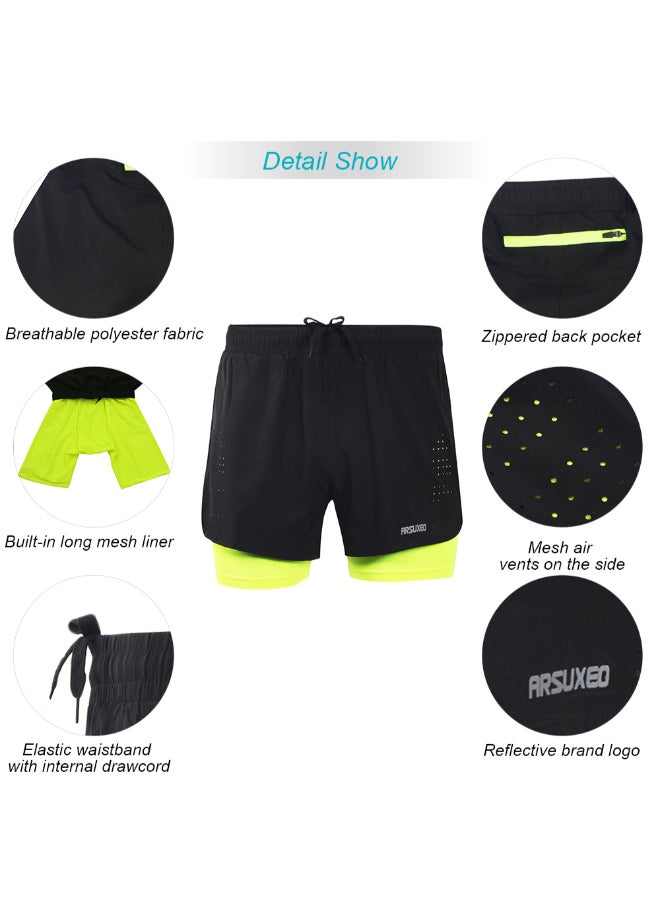 Arsuxeo s 2-in-1 Running Shorts Green  - Image 2