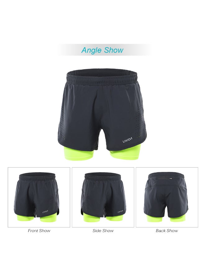 Lixada s 2-in-1 Running Shorts Dark Grey / Green  - Image 2