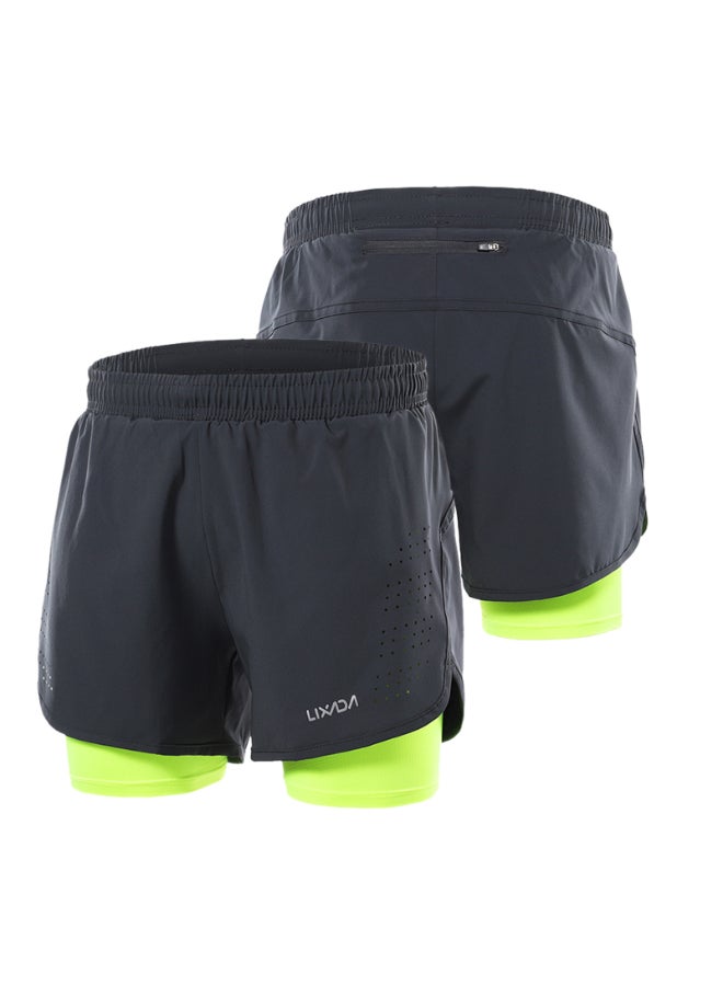 Lixada s 2-in-1 Running Shorts Dark Grey / Green  - Image 4
