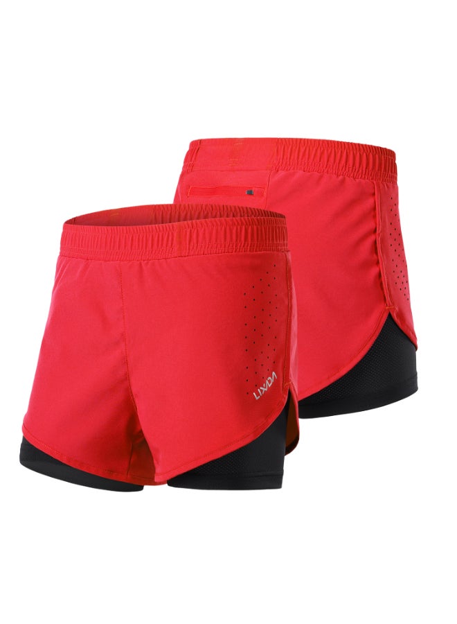 Lixada  2-in-1 Running Shorts Quick Drying Breathable Active Training Exercise Jogging Cycling Shorts With Longer Liner Red / Black  - Image 1