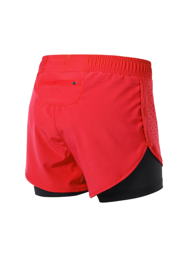 Lixada  2-in-1 Running Shorts Quick Drying Breathable Active Training Exercise Jogging Cycling Shorts With Longer Liner Red / Black  - Image 4