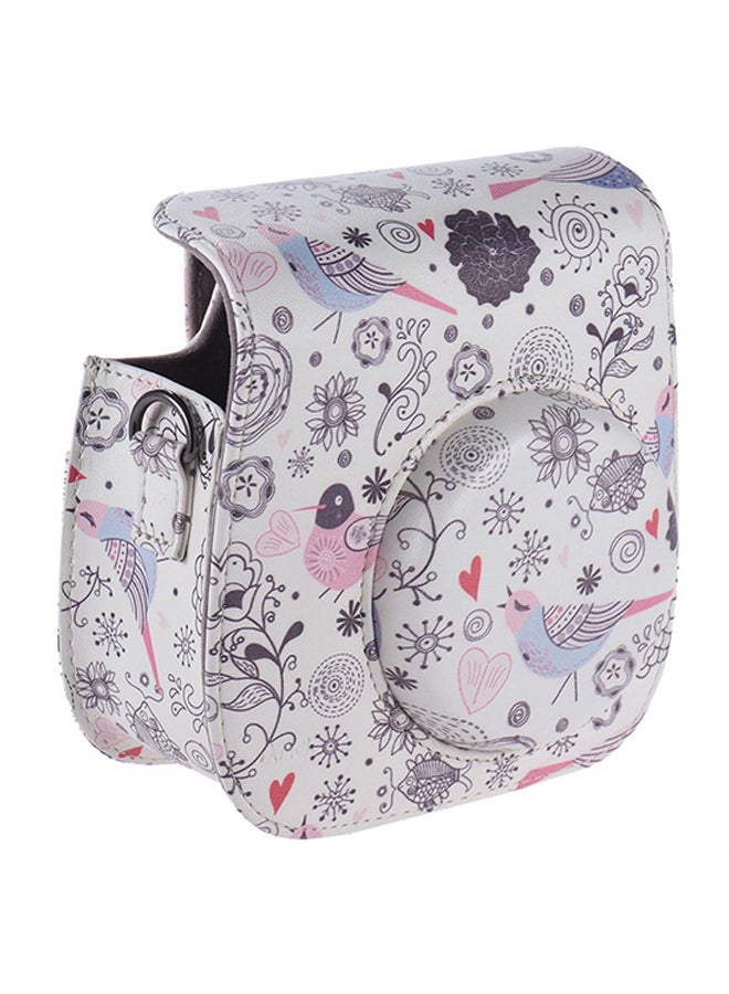ANDOER Bird Pattern PU Leather Protective Camera Bag With Shoulder Strap White/Pink/Black  - Image 2