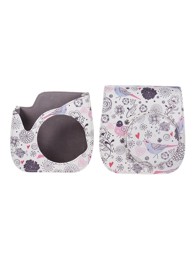ANDOER Bird Pattern PU Leather Protective Camera Bag With Shoulder Strap White/Pink/Black  - Image 3