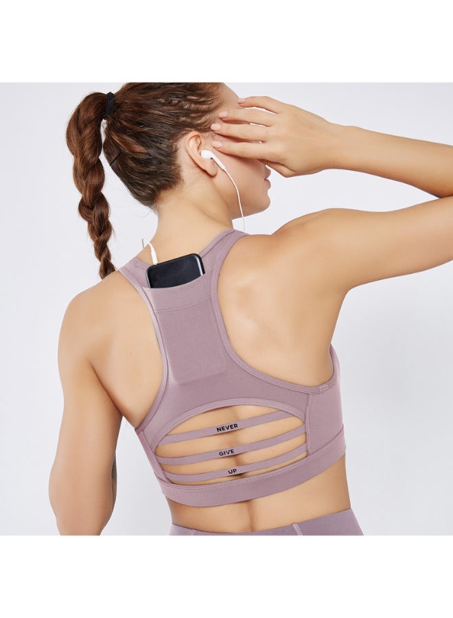Racer Back Mesh Padded Sports Bra Light Purple  - Image 3