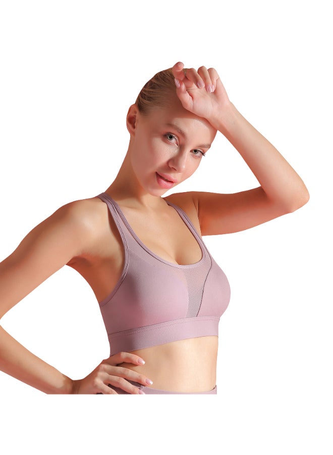 Racer Back Mesh Padded Sports Bra Light Purple  - Image 1