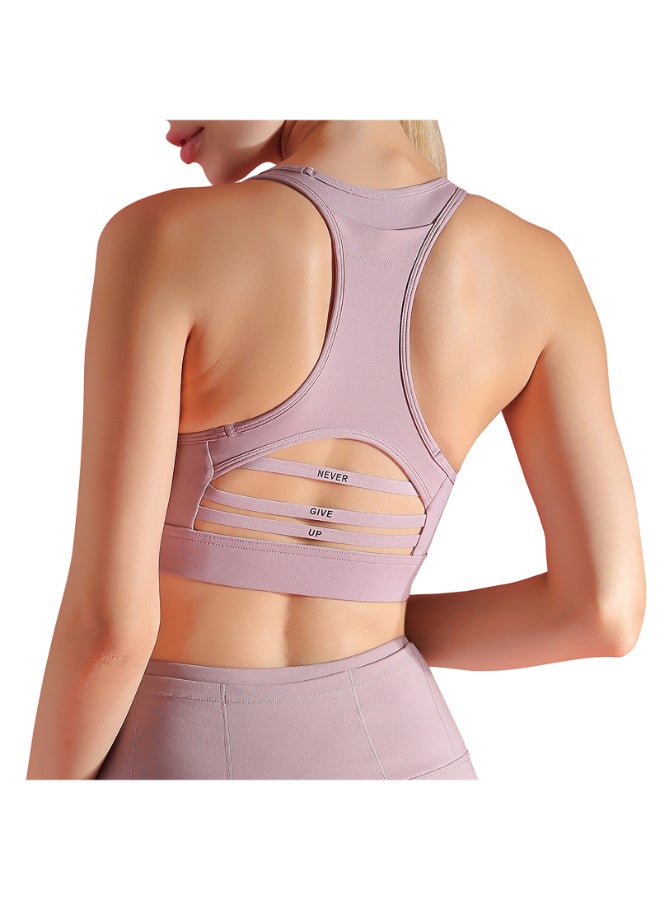 Racer Back Mesh Padded Sports Bra Light Purple  - Image 2