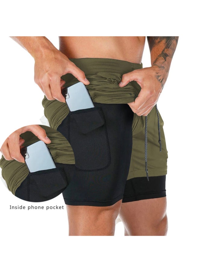 شورت رياضي جيد التهوية للتمرين اللون الأخضر العسكري - Image 2