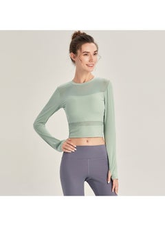 Mesh Splicing Long Sleeves Athletic T-Shirt Green