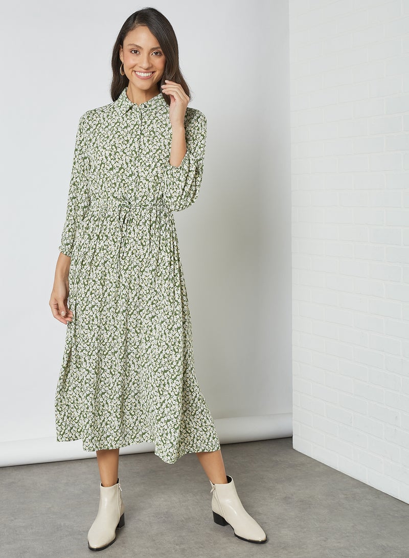PIECES Floral Print Dress Garden Green  - Image 1