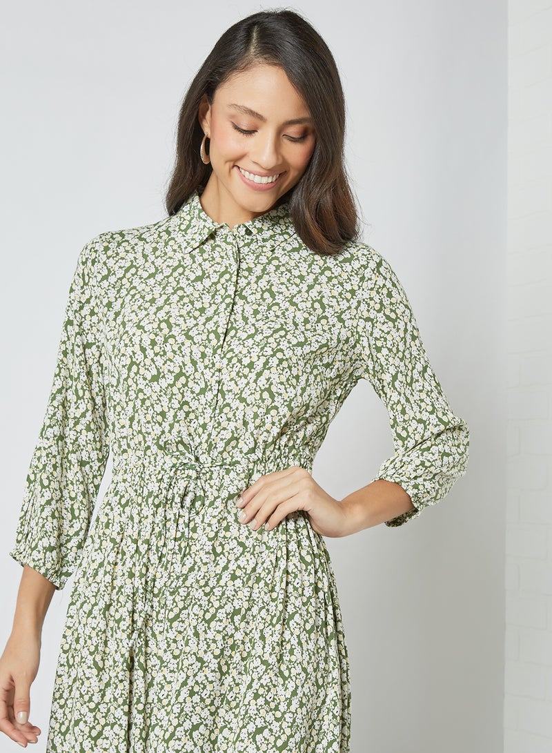 PIECES Floral Print Dress Garden Green  - Image 3