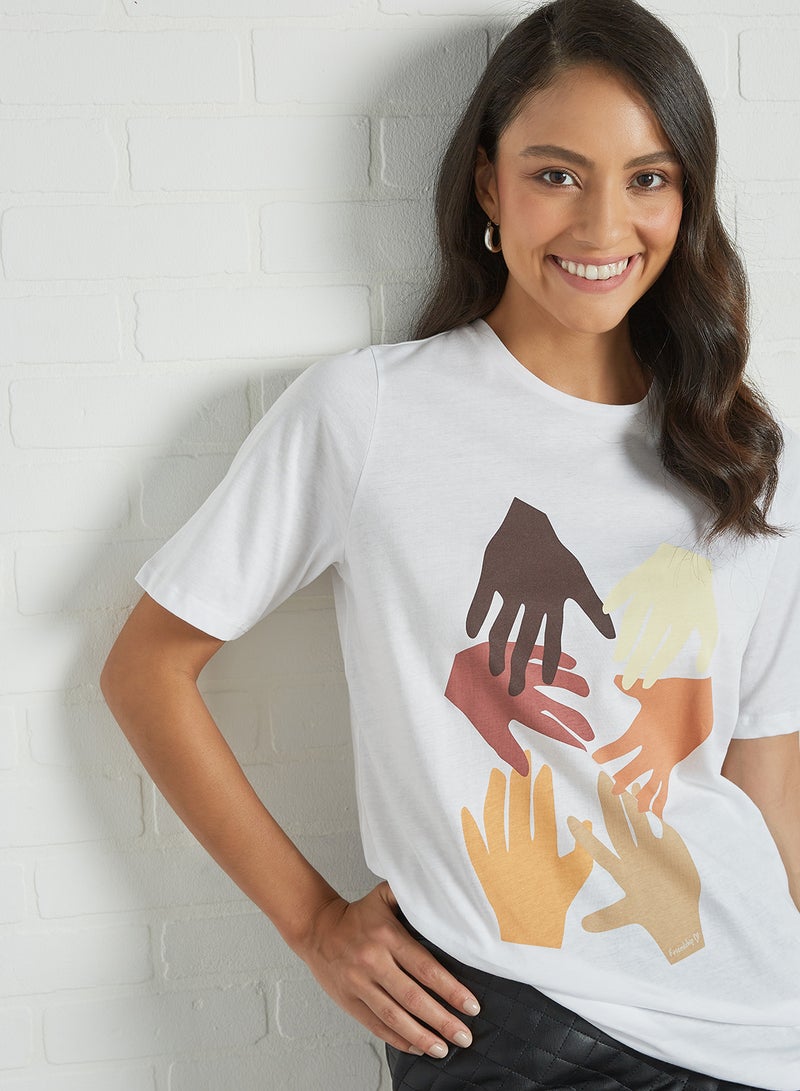 PIECES - Graphic Printed T-Shirt Bright White Print:Friendship - Image 1