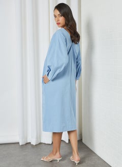 MANGO Popelin Puffed Sleeve Dress Light Pasatel Blue  - Image 1