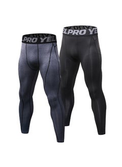 Generic 2-Piece Quick Dry Stretchable Bodycon Workout Leggings Set Black/Grey  - Image 1
