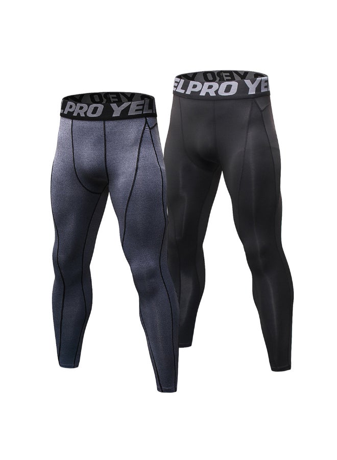 2-Piece Quick Dry Stretchable Bodycon Workout Leggings Set Black/Grey  - Image 1