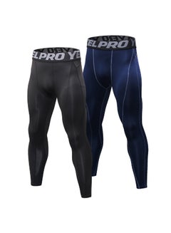 Generic 2-Piece Quick Dry Stretchable Bodycon Workout Leggings Set Black/Dark Blue  - Image 1