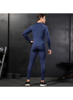 Generic 2-Piece Quick Dry Stretchable Bodycon Workout Leggings Set Black/Dark Blue  - Image 5