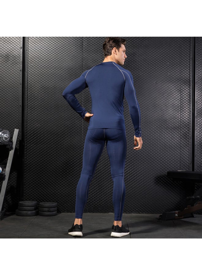 2-Piece Quick Dry Stretchable Bodycon Workout Leggings Set Black/Dark Blue - Image 5