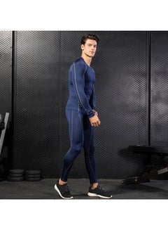 Generic 2-Piece Quick Dry Stretchable Bodycon Workout Leggings Set Black/Dark Blue  - Image 4