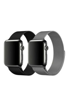 2-Piece Replacement Band For Apple Watch 42/44mm Black/Silver
