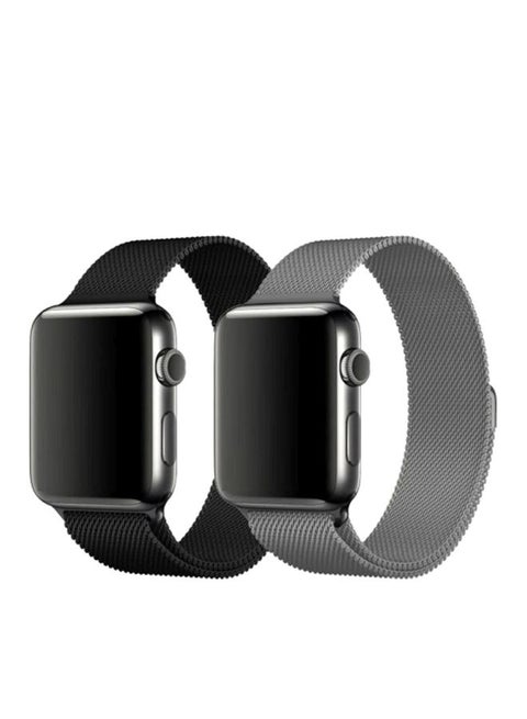 2-Piece Replacement Band For Apple Watch 42/44mm Black/Silver