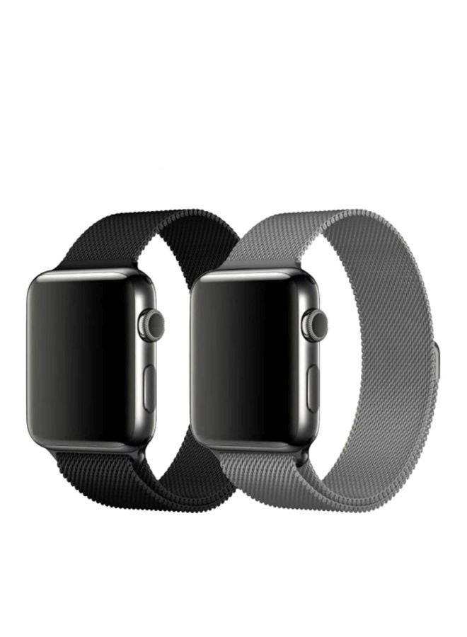 MARGOUN - 2-Piece Replacement Band For Apple Watch 42/44mm Black/Silver - Image 1