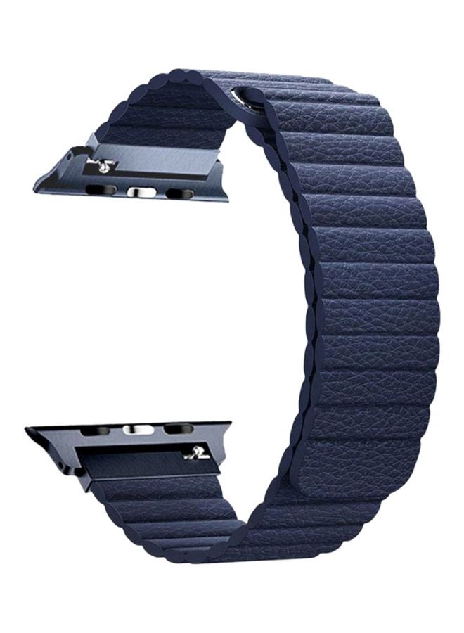 Ozone - Magnetic Leather Strap For Apple Watch 44Mm Series 4 / 42Mm Series 3 / 2 / 1 Dark Blue Dark Blue - Image 1