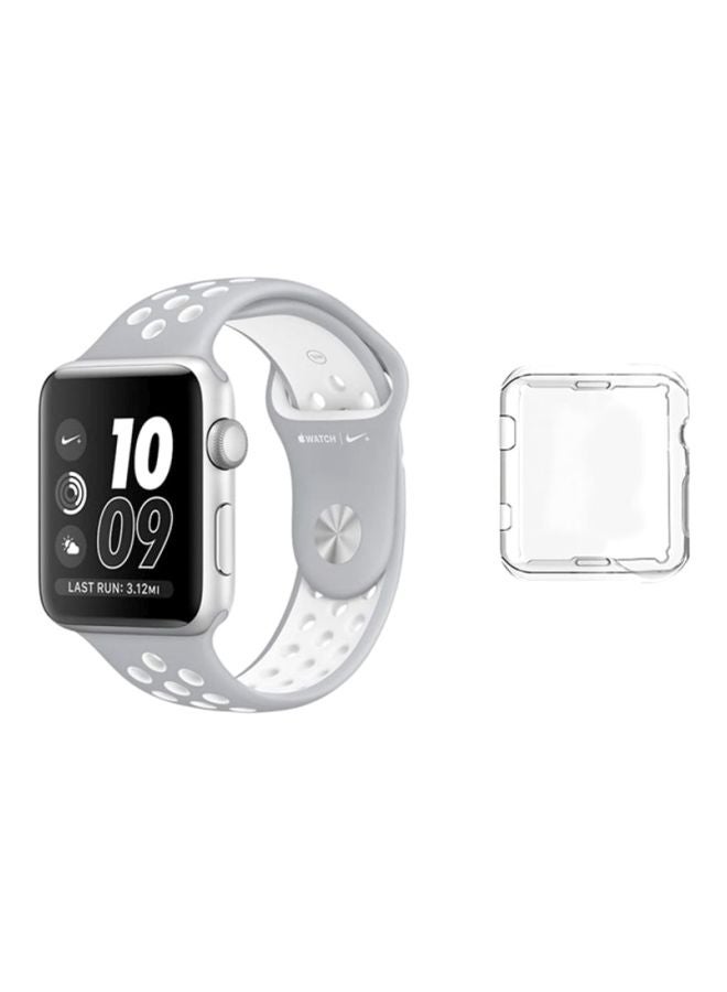 MARGOUN - Nike Design Sports Silicone Wrist Band with a Protective TPU Case For Apple Watch 38-40mm Grey/White - Image 1