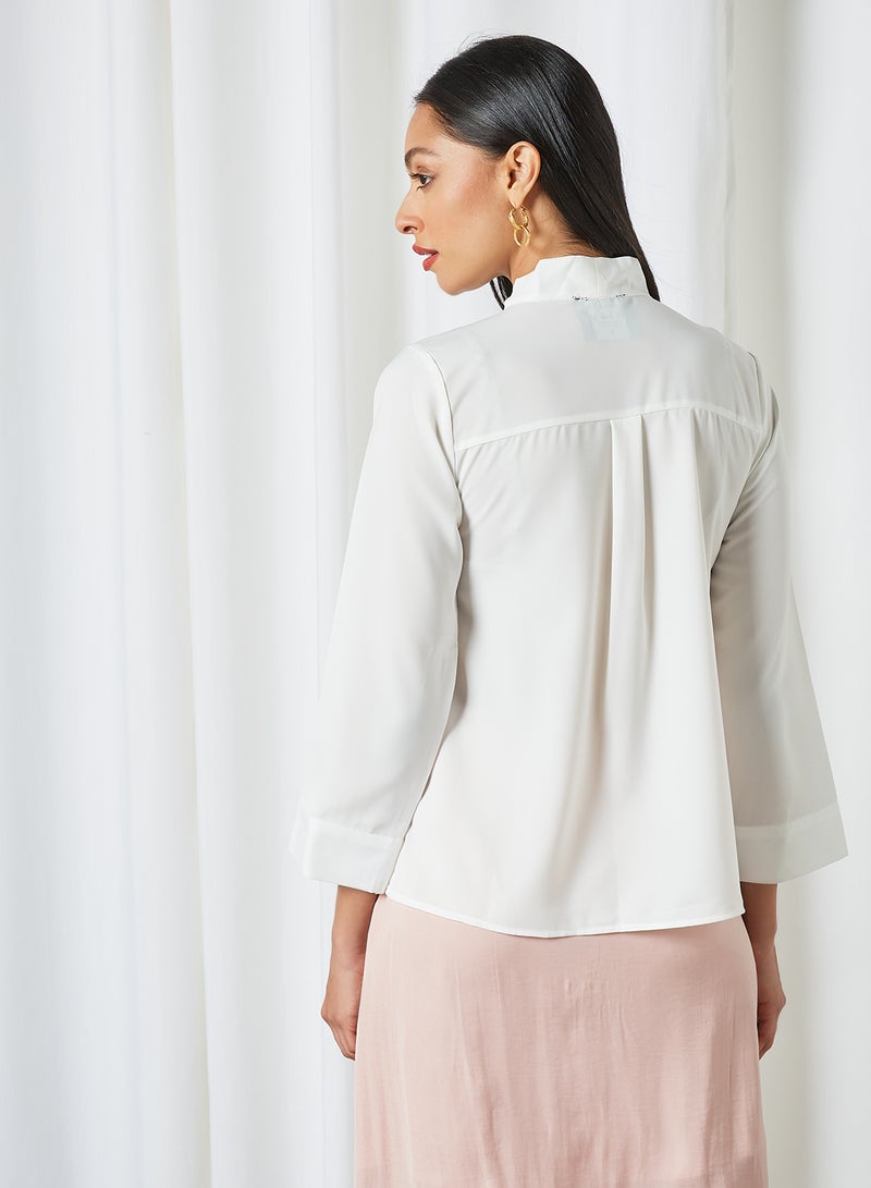 Aila The Elements Neck Tie Long Sleeves Top White - Image 2