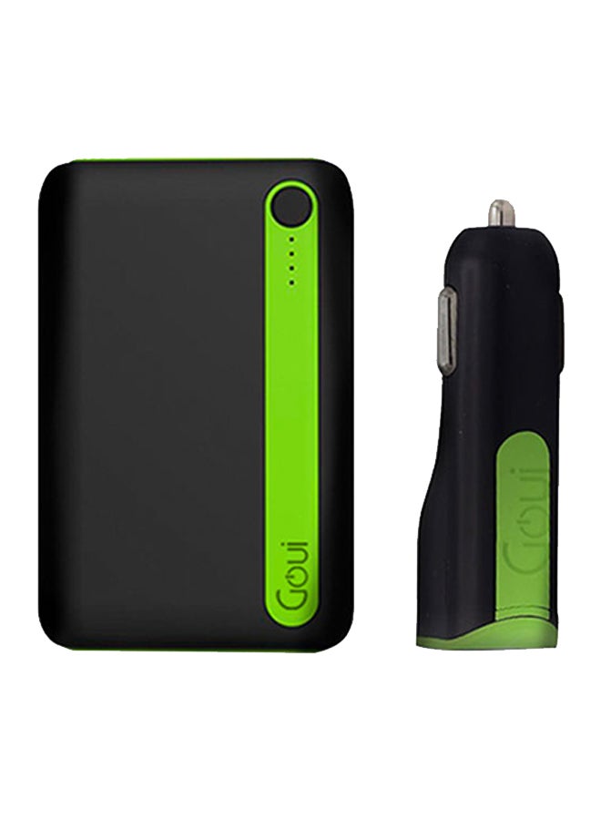 جوي باور بنك إيكون 10 بسعة 10000 مللي أمبير ساعة مع شاحن سيارة فايبر-إم/كابل Lightening/كابل Type-C/كابل مايكرو USB أسود/أخضر - Image 2