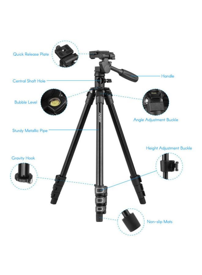 أندوير حامل كاميرا فيديو احترافي ثلاثي للكاميرات الرقمية ذات العدسة الأحادية العاكسة أسود - Image 2