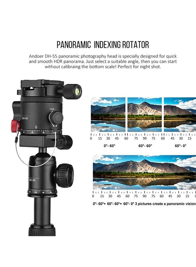 ANDOER Indexing Rotator HDR Panoramic Ball Head With ¼ Inch Quick Release Plate Bubble Level Bag For Camera Tripod Black/Red  - Image 3