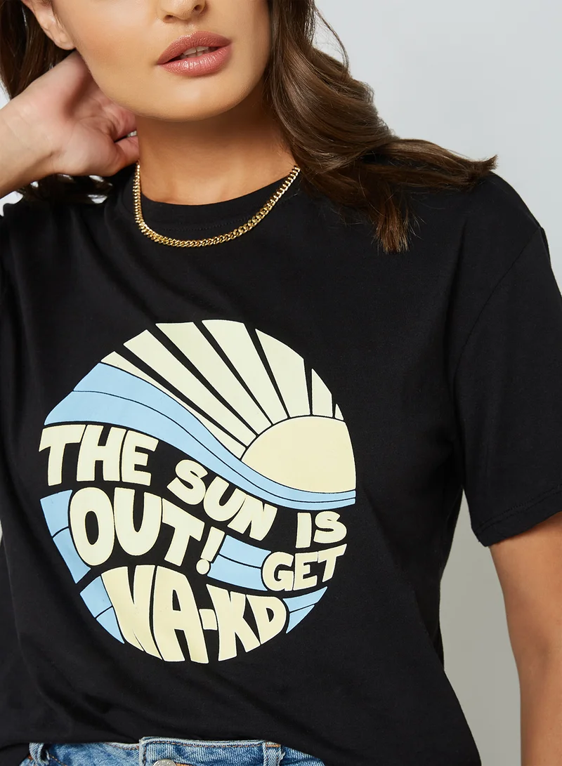 NA-KD Graphic Printed T-Shirt Black