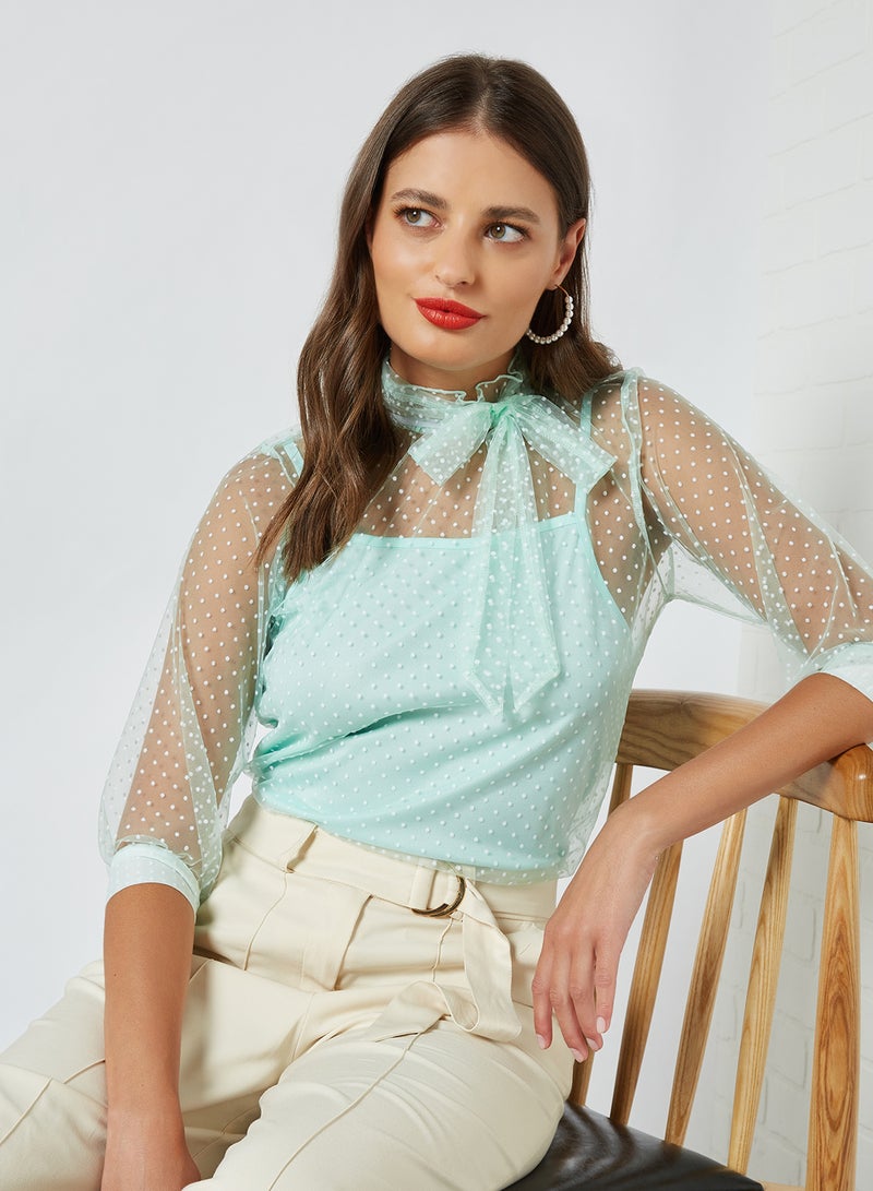 Aila Casual Net Top Green  - Image 1