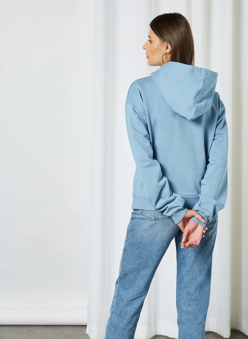 NA-KD Long Sleeve Hoodie Faded Denim