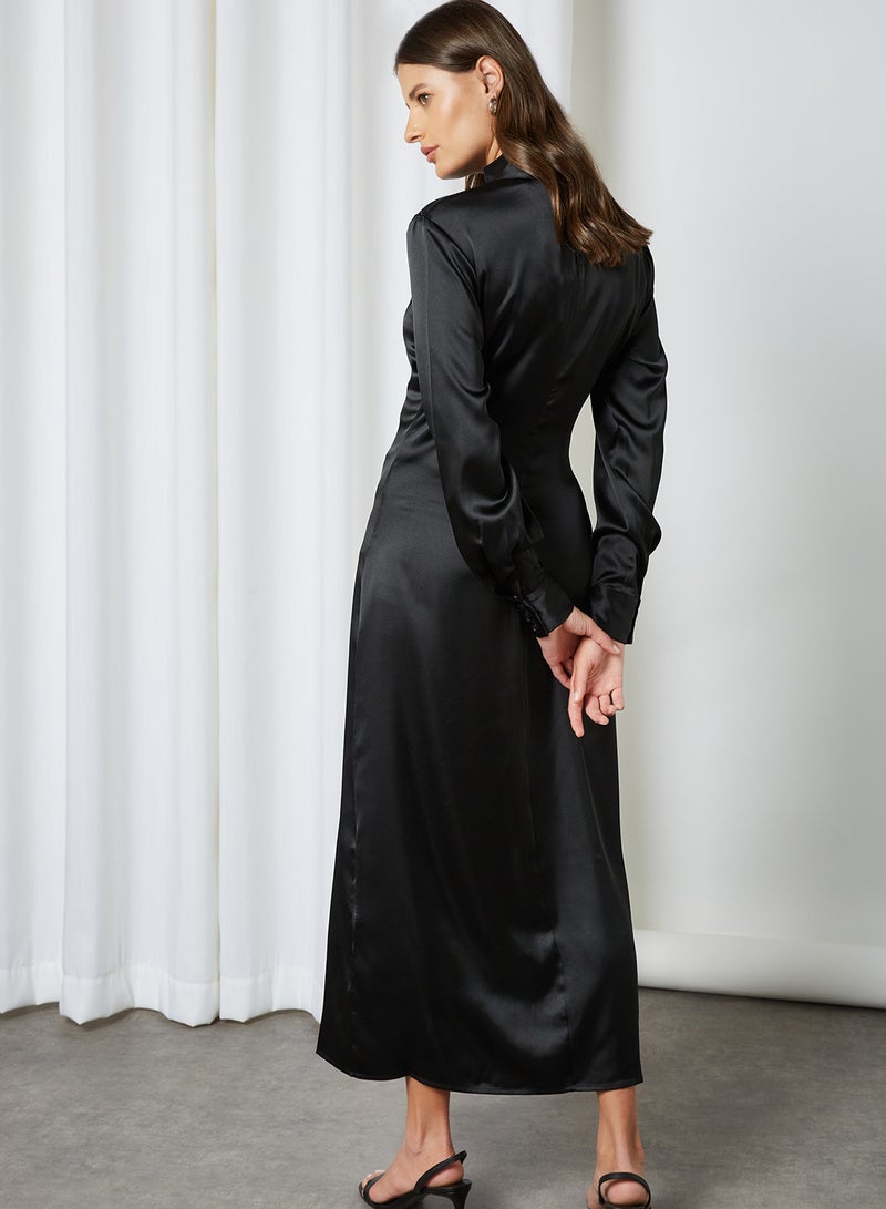 NA-KD - High Neck Satin Dresses Black - Image 1