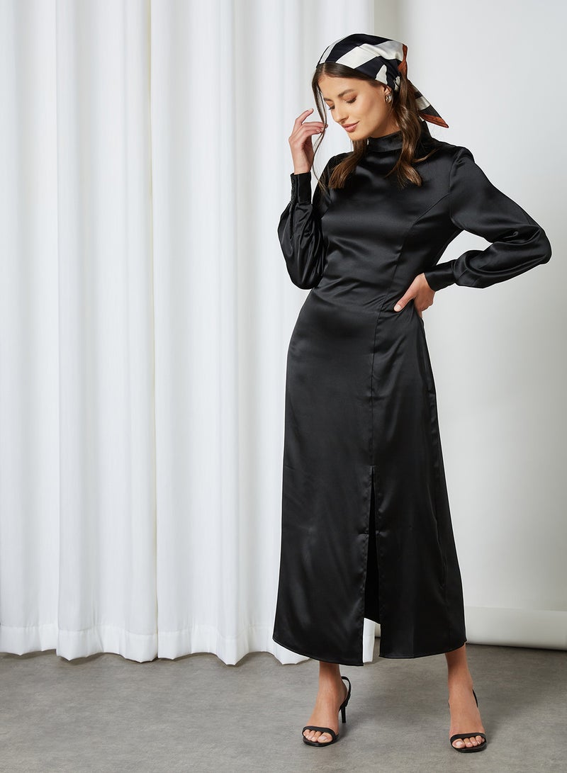 NA-KD - High Neck Satin Dresses Black - Image 1