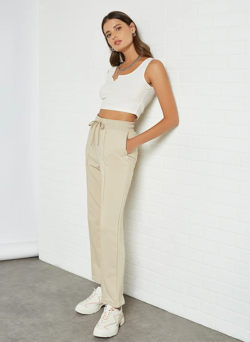 NA-KD Drawstring Elastic Sweatpants Beige