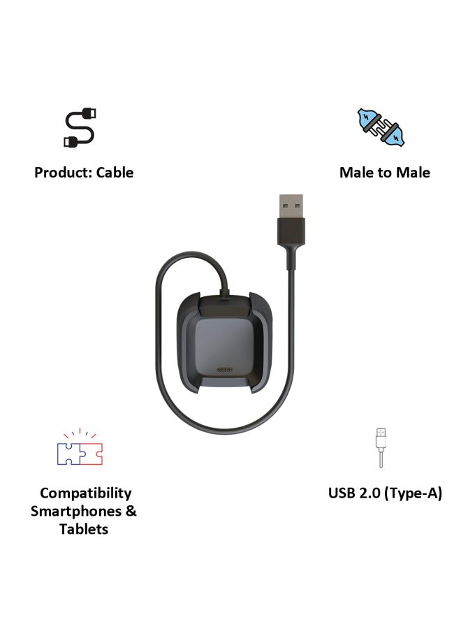 Fitbit - USB Charging Cable For Fitbit Versa 1.3meter Black/Silver - Image 1