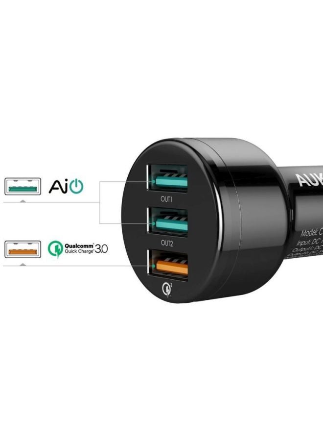 Aukey Car Charger With Quick Charge 3.0 Port And 2 AiPower Adaptive Charging Ports - Image 2