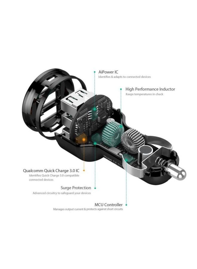 Aukey Car Charger With Quick Charge 3.0 Port And 2 AiPower Adaptive Charging Ports - Image 4
