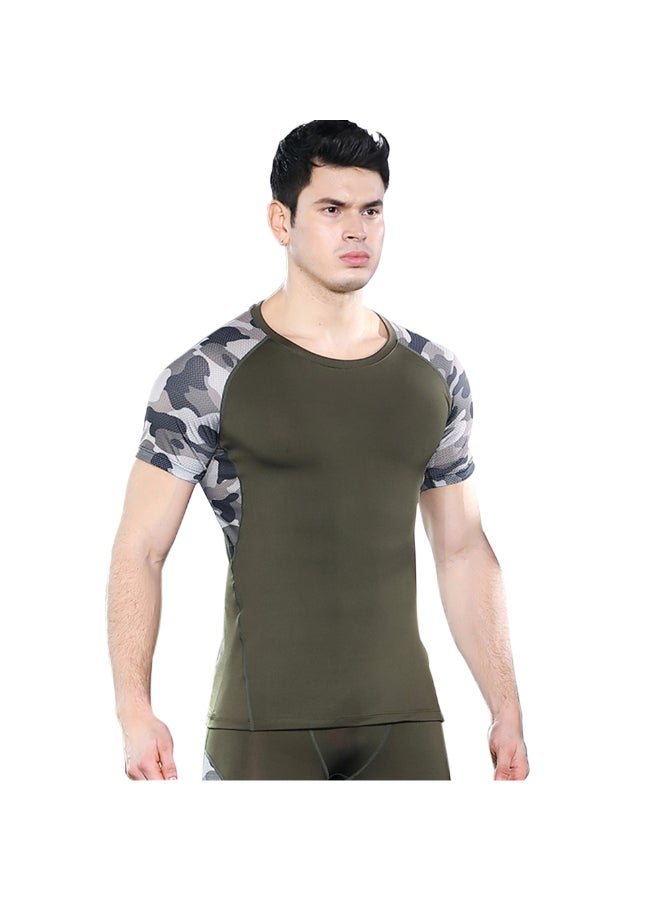 Camouflage Print Compression T-Shirt Army Green  - Image 1
