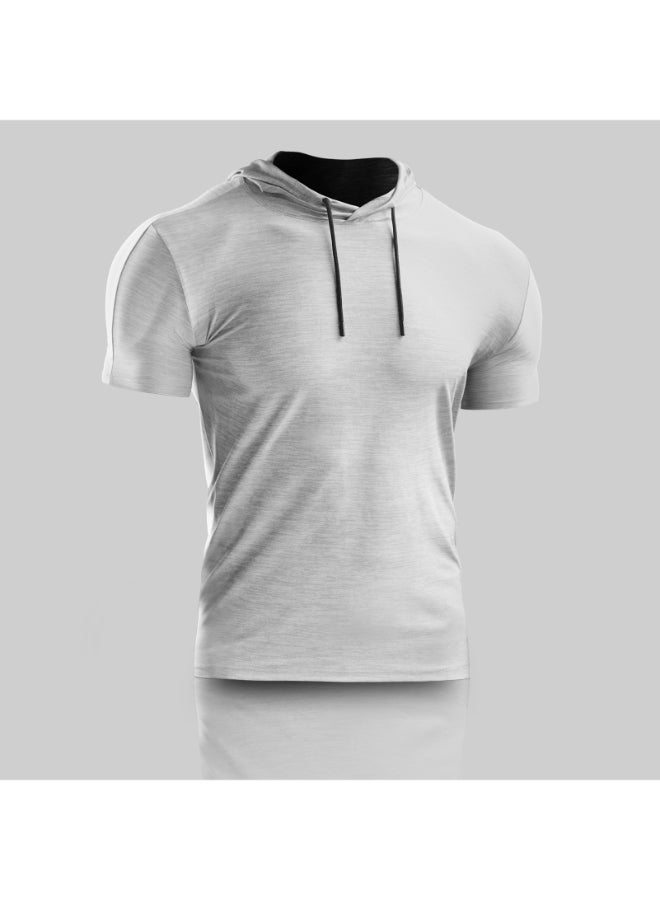 تيشيرت رياضي سادة بغطاء للرأس رمادي - Image 1