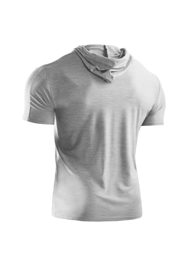 تيشيرت رياضي سادة بغطاء للرأس رمادي - Image 2